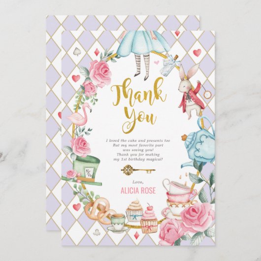 Lilac Alice im Wunderland Tee Party Danke Karte (Vorne/Hinten)