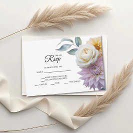 Lilac And Butter Yellow Floral Wedding RSVP Cards Karte