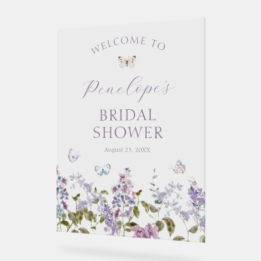 Lilac and Butterflies Brautparty Willkommen Acrylschild (Winkel)