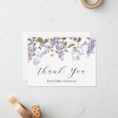 Lilac and Butterflies Dusche Danke Note Card Mitteilungskarte (Vorderseite/Rückseite Beispiel)