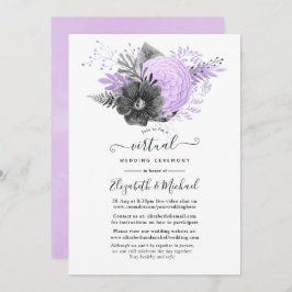 Lilac and Charcoal Floral Online Virtual Wedding Einladung