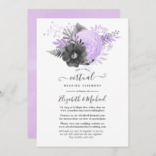 Lilac and Charcoal Floral Online Virtual Wedding Einladung
