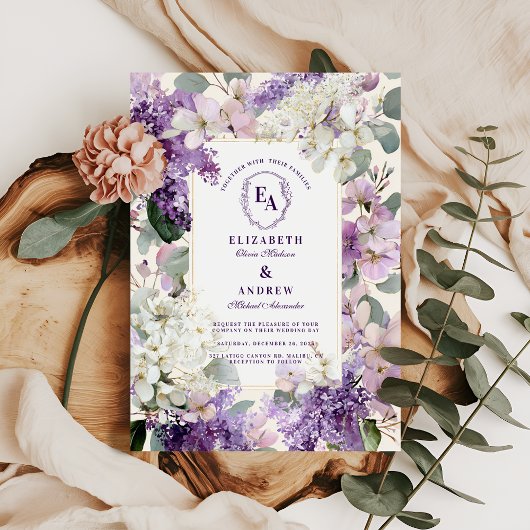 Lilac and Cream Garden Floral Wedding Einladung