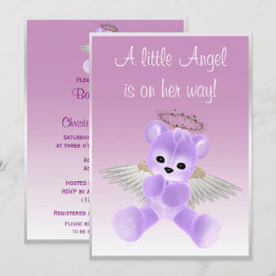 Lilac Angel Teddy Bear Baby Shower Einladung