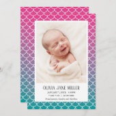 Lilac Aquamarin Gradient Mermaid Birth Ankündigung (Vorne/Hinten)