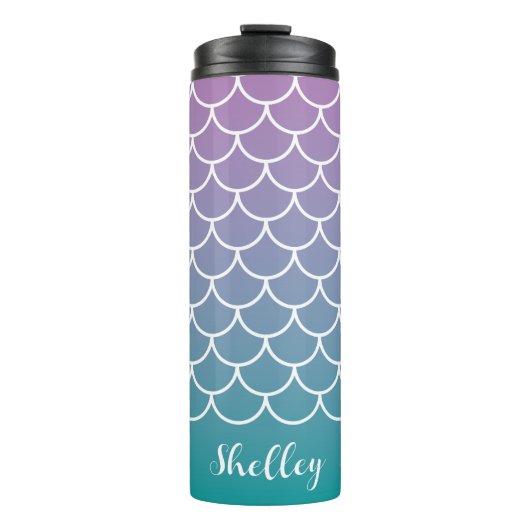 Lilac Aquamarin Gradient Mermaid Fishscale Thermosbecher (Vorderseite)