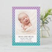Lilac Aquamarin Gradient Quatrefoil Geburtsankündi Ankündigung (Stehend Vorderseite)