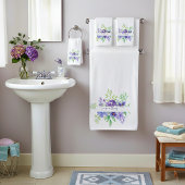 Lilac Aquarellblume personalisiert Badhandtuch Set