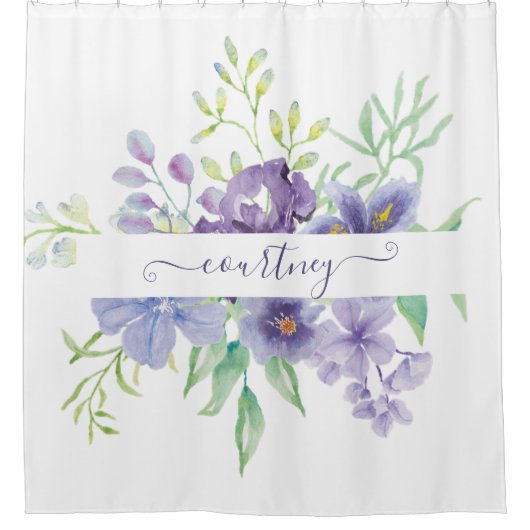 Lilac Aquarellblume personalisiert Duschvorhang (Vorderseite)
