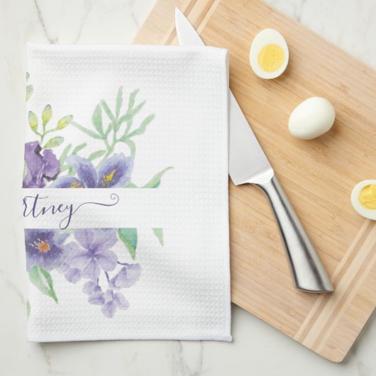 Lilac Aquarellblume personalisiert Geschirrtuch (Viertel Falte)