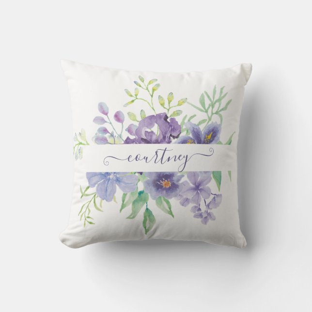 Lilac Aquarellblume personalisiert Kissen (Vorderseite)