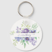 Lilac Aquarellblume personalisiert Schlüsselanhänger (Vorderseite)