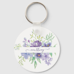 Lilac Aquarellblume personalisiert Schlüsselanhänger