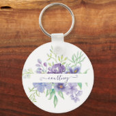 Lilac Aquarellblume personalisiert Schlüsselanhänger (Vorderseite)