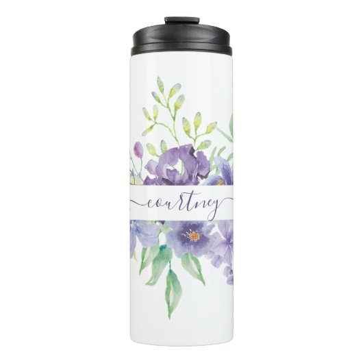 Lilac Aquarellblume personalisiert Thermosbecher (Vorderseite)