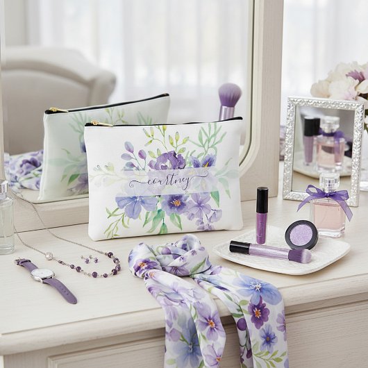 Lilac Aquarellblume personalisiert Zubehörtasche