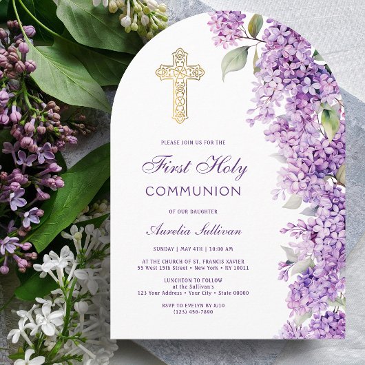 Lilac Arch First Communion Invitation Einladung
