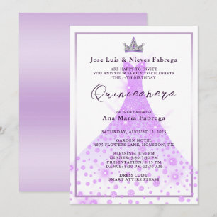 Lilac Ball Gown & Tiara Quinceañera Geburtstag Einladung
