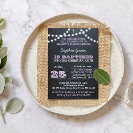 Lilac Baptisc Chalkboard Lights Einladung