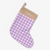 Lilac Beige Personalisiert Name Gingham Kleiner Weihnachtsstrumpf (Vorderansicht (hängend))
