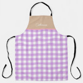Lilac Beige Personalisiert Name Gingham Schürze (Vorderseite)