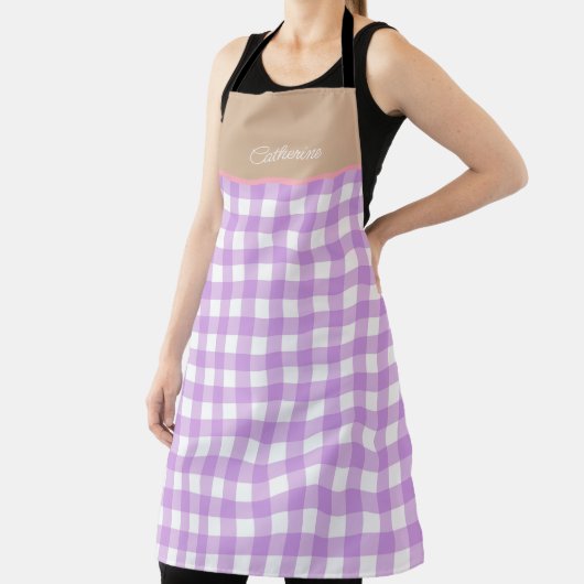 Lilac Beige Personalisiert Name Gingham Schürze (InSitu)