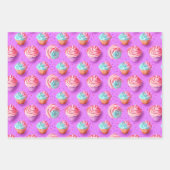 Lilac, Blau und Pink Cupcake, spielend farbig Geschenkpapier Set (Vorderseite)