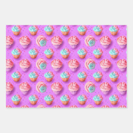 Lilac, Blau und Pink Cupcake, spielend farbig Geschenkpapier Set