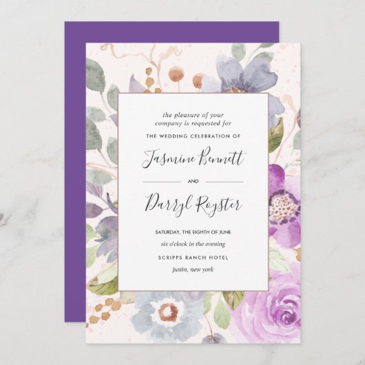 Lilac Blooms Frame Wedding Einladung (Vorne/Hinten)