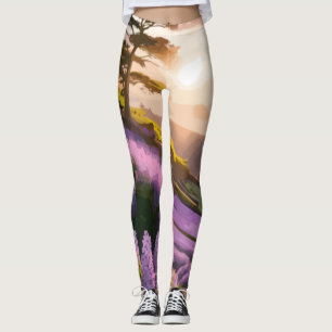 Lilac Blooms: Hillside Art am Sonnenuntergang Leggings