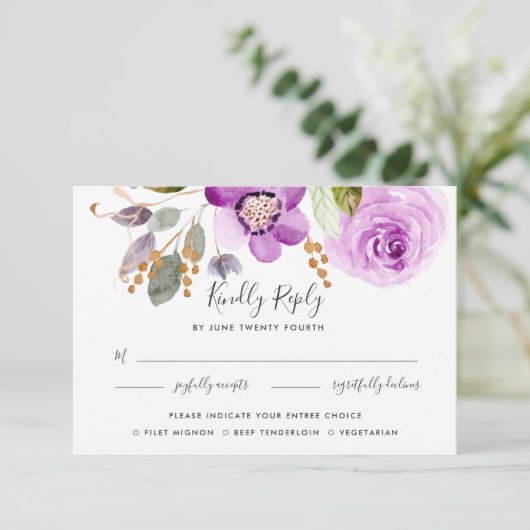 Lilac Blooms Meal Choice RSVP Card (Stehend Vorderseite)