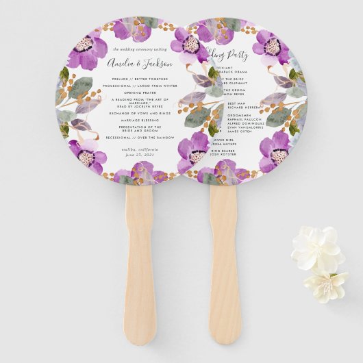 Lilac Blooms Wedding Program Hand Fan Fächer (Vorne und Hinten)