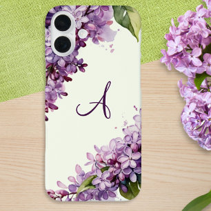 Lilac Blossoms floral Light Green Mit Monogramm iPhone 16 Plus Hülle