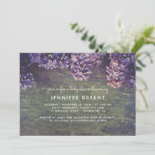Lilac Blossoms Rustic Wood Spring Baby Dusche Einladung (Stehend Vorderseite)