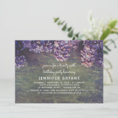Lilac Blossoms Rustic Wood Spring Birthday Party Einladung (Stehend Vorderseite)