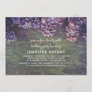 Lilac Blossoms Rustic Wood Spring Birthday Party Einladung