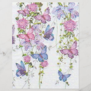 Lilac Blue Butterfats Decoupage Scrapbook Paper