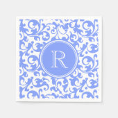 Lilac Blue Elegant Damask Wirbel Mit Monogramm Serviette (Vorderseite)
