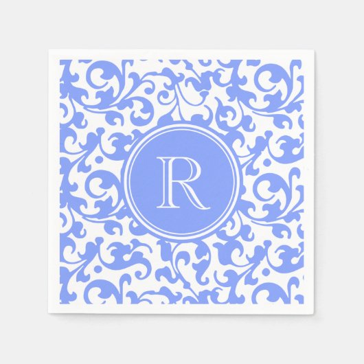 Lilac Blue Elegant Damask Wirbel Mit Monogramm Serviette (Vorderseite)