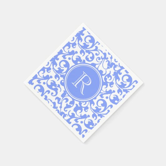 Lilac Blue Elegant Damask Wirbel Mit Monogramm Serviette (Ecke)