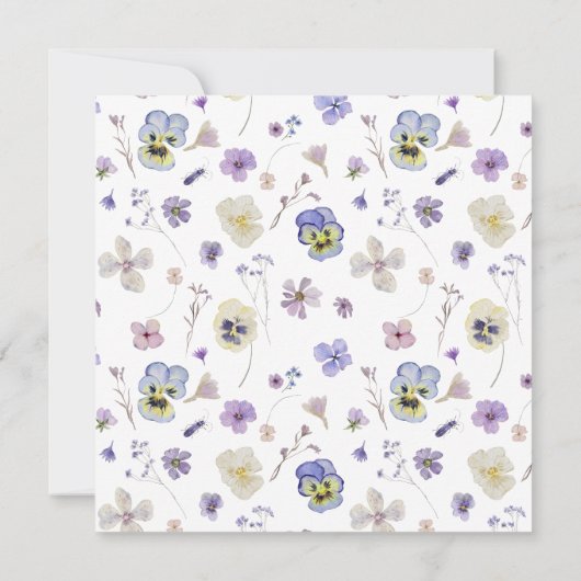 Lilac & Blue Floral Watercolor Taufe Einladung (Rückseite)