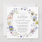 Lilac & Blue Floral Watercolor Taufe Einladung (Vorderseite)