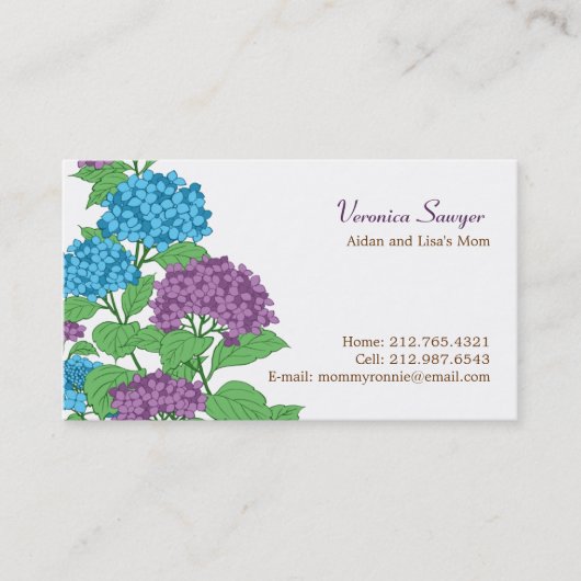 Lilac & Blue Hydrangeas-Profil / Mommy-Card Telefonnummerkarte (Vorderseite)