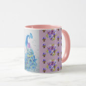 Lilac Blue Peacock Mauve Watercolor Tasse (VorderseiteRechts)