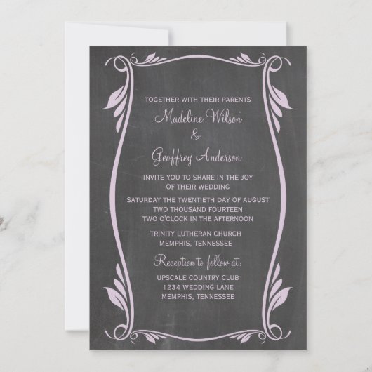 Lilac Blüh Chalkboard Wedding Einladung (Vorderseite)