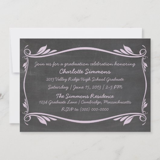 Lilac Blühte Chalkboard Abschluss Einladung (Vorderseite)
