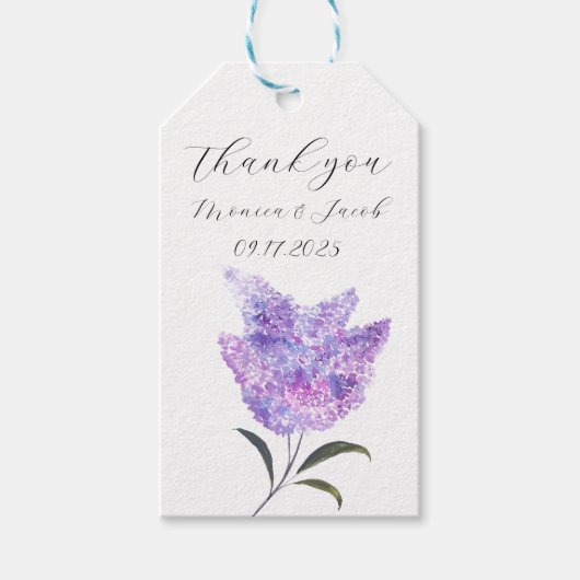 Lilac Blume Aquarell rustikale Violettverheiratung Geschenkanhänger (Vorderseite)