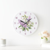 Lilac Blume & Bird Botanical Illustration Wall Große Wanduhr (Zuhause)