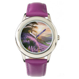 Lilac Blume Bloom on Hill bei Sonnenuntergang Glüh Armbanduhr