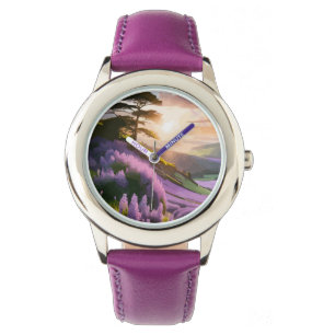 Lilac Blume Bloom on Hill bei Sonnenuntergang Glüh Armbanduhr